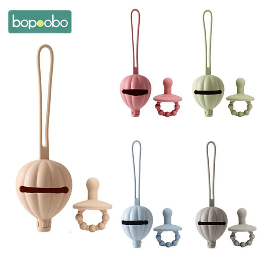 2pc Baby Pacifier Holder BPA Free Food Grade Silicone Infant Portable Soother Container Chain Box Nipple Storage Box Container