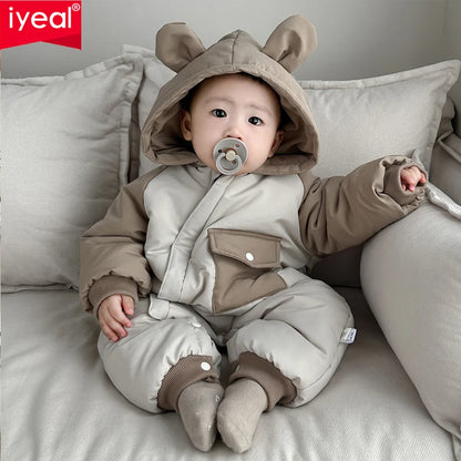 IYEAL  Winter Baby Girl Boys Warm Velvet Rompers Toddler Thermal Jumpsuit Overalls Infant Cotton Clothing Snowsuits