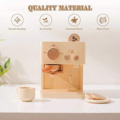 Baby Wooden Coffee Maker Toys Set Kids Early Education Encourages Imaginative Playset Infant Pretend Play House Accessories Gift