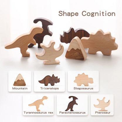 Montessori Wooden Puzzle Toy 3D Dinosaur Stacking Blocks Geometric Baby Educational Toys Learning Diverse Shape Building Blocks