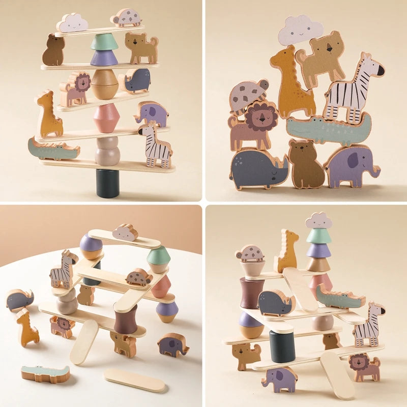 Kid Montessori Toy Baby Wooden Animal Stacking Toys Balance Blocks Board Game Educational Balance Stacking Blocks Toy Baby Gifts