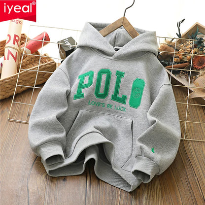 IYEAL 2024 Children's Long sleeved Letter Hooded Sweatshirt Kids Casual Clothing Kids Boys Spring New Hooded Sweatshirt