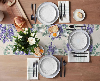 Eucalyptus Leaves Purple Lavender Flowers Linen Table Runners Party Decor Kitchen Dining Table Runners Wedding Decorations