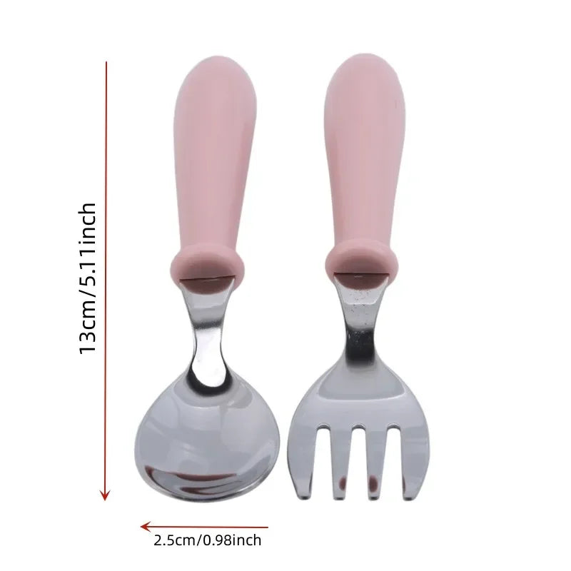Infant Food Feeding Spoon Fork Baby Gadgets Tableware Set Utensil Stainless Steel Toddler Dinnerware Cutlery детская посуда