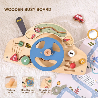 Baby Wooden Montessori Toys Steering Wheel Busy Board Wooden Sensory Toys for Toddlers Preschool Travel Learning Activities Gift