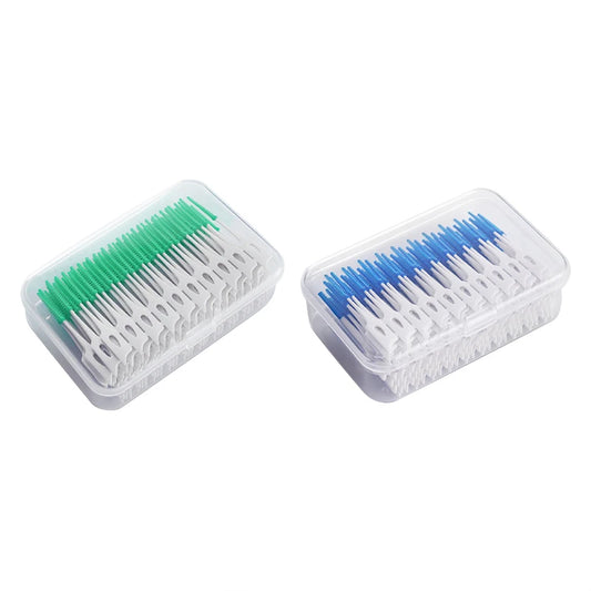 200 Pieces/Box Green Plastic Interdental Silicone Brush Dental Toothpicks With Threaded Oral Cleaning Tools