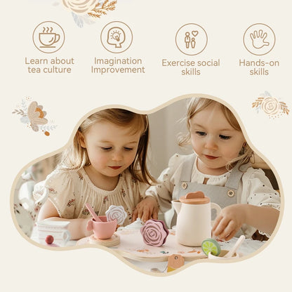 Baby Wooden Montessori Toys Silicone Cups Wooden Plate Trays Dessert Model Playing House Afternoon Tea Set Kids Puzzle Toys Gift