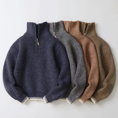 2024New Edition Children's Sweater Boys Winter Clothing Half Zipper Cotton Cashmere Sweater Outdoor Clothes Autumn Kid Outerwear