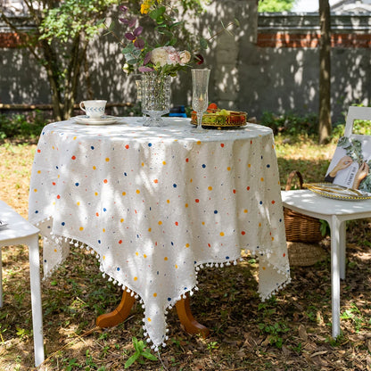 Korean Style Daisy Tassels Cotton Floral Tablecloth,Tea Table Decoration,Rectangle Table Cover For Kitchen Wedding Dining Room