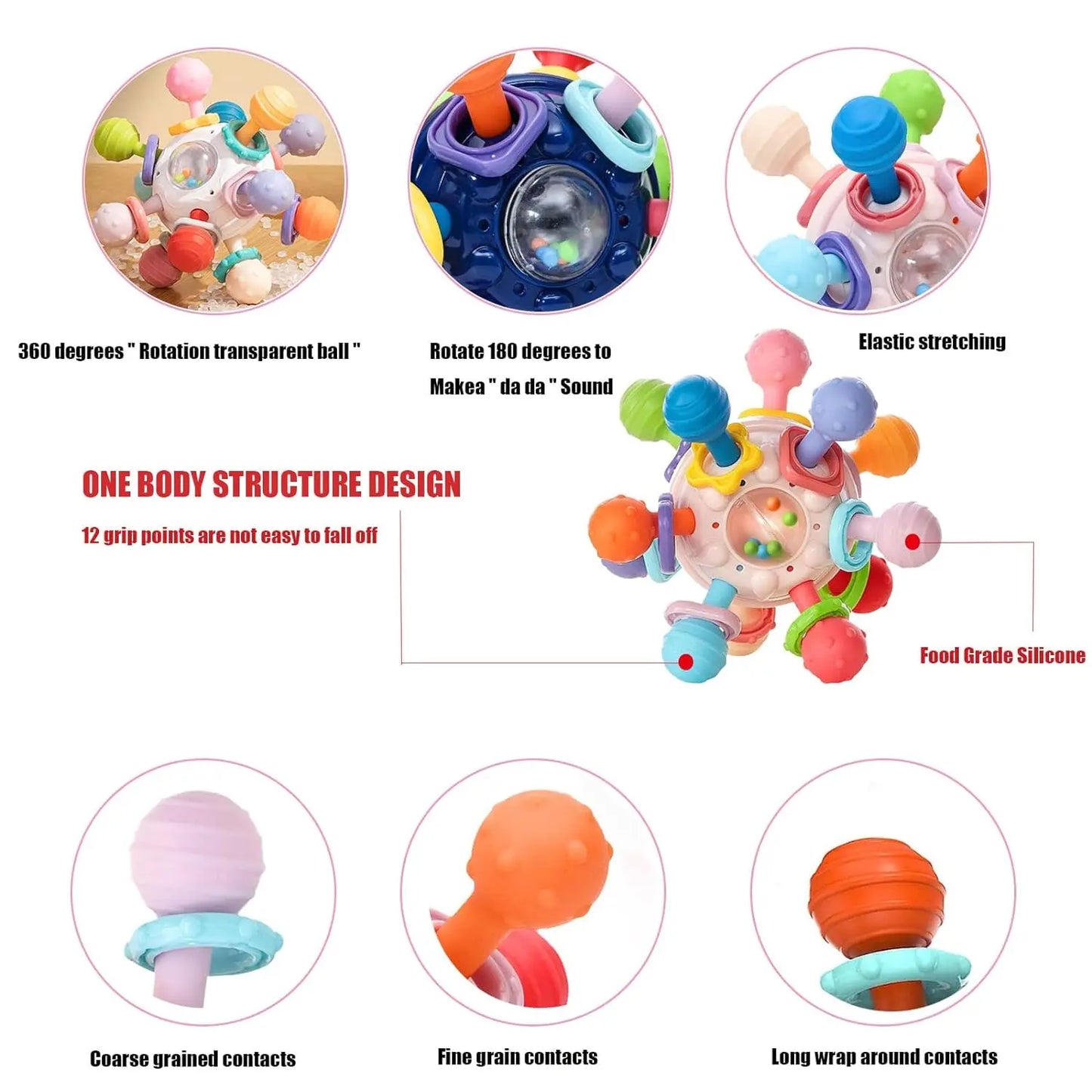 Baby Sensory Teething Toys, Montessori Baby Teethers Rattle Chew Toys - Educational Learning Gifts for Infant Newborn Boys Girls