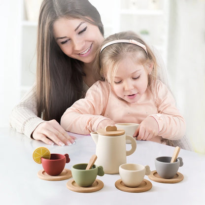 Kids Wooden Afternoon Tea Set Montessori Toy Children Playing House Kitchen Children Educational Learning Toys Blocks Baby Gifts