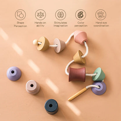 1Pcs Baby Wooden Animal Threading Toys Montessori Zoo Theme Stacking Blocks Puzzle Infant Animal Stringing Threading Toys Gifts
