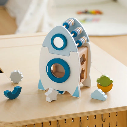 Kids Wooden Rocket 5-in-1 Stacking Set Toys Baby Multifunctional Shape Cognitive Educational Block Toy Baby Gift Montessori Toys