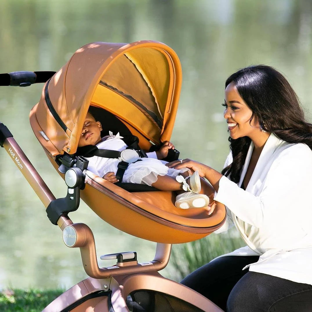 Hot Mom 2 in 1 Baby Pushchair, Baby Stroller,High Landscape Brown Stroller For Newborn Baby,Multiple Accessories,Model F22
