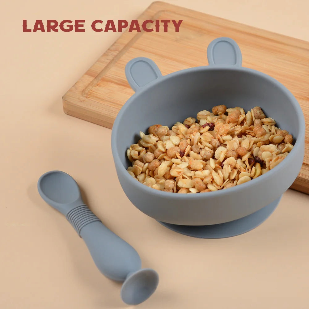 BPA Free Silicone Dishes for Baby 2Pcs/1Set Silicone Baby Feeding Bowl Tableware Waterproof Spoon Non-Slip Crockery Bowl