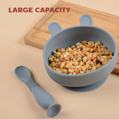 BPA Free Silicone Dishes for Baby 2Pcs/1Set Silicone Baby Feeding Bowl Tableware Waterproof Spoon Non-Slip Crockery Bowl