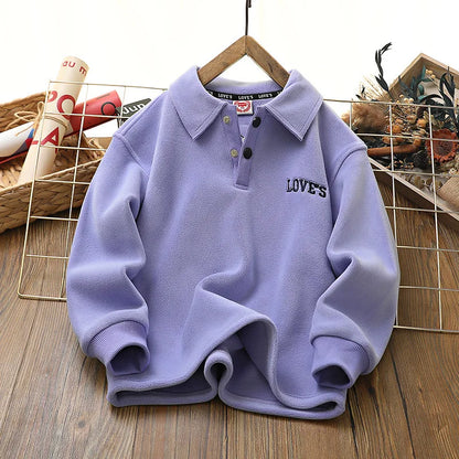 IYEAL 4-14 Years Children Autumn Winter Plus Velvet Pullover Tops Kid Boys Girls Polar Fleece Turndown Collar Sweatshirts