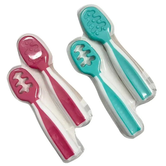 2Pcs Self Feeding Baby Spoon Teething Spoon Self Feeding Weaning Spoons for 6+ Months Babies Pureed Foods Feed Training