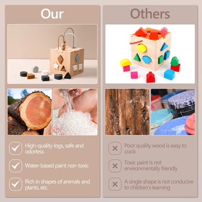 Wooden Box Toys Five-in-one Multifunctional Geometric Shape Blocks Shape Matching Toys Montessori Puzzle Education Stacking Game