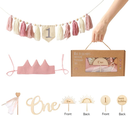 Baby Happy Birthday Banner Handmade Tassel Pendant First Boys Girl Baby Shower Birthday Party Balloon Decoration Supplies Gifts