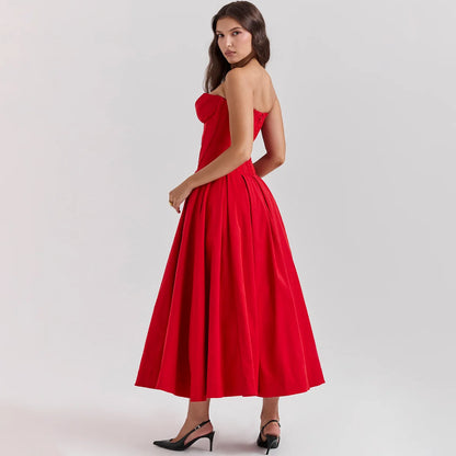 Elegant Strapless Midi Party Dress
