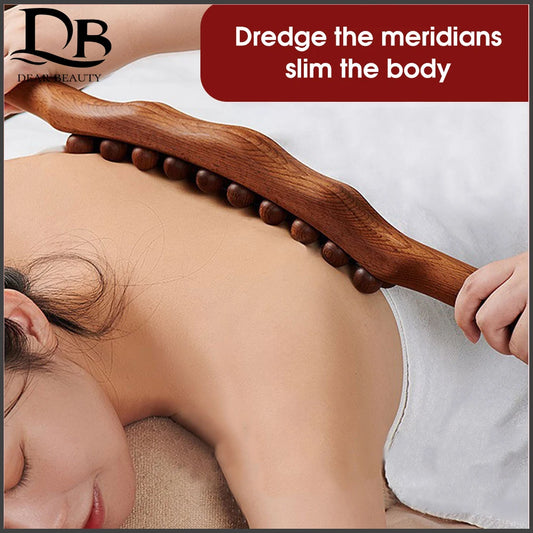 20 Beads Carbonized Beech Wood Massage Stick Press Relaxed Fit Whole Body Shape Dredging Meridians Scraping Acupressure
