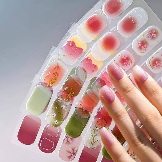 1pcs Blush Flowers Semi Cured UV Gel Nail Stickers UV lamp Cured Extended Nails Tip Strips Waterproof Sticker for Salon&Beginner