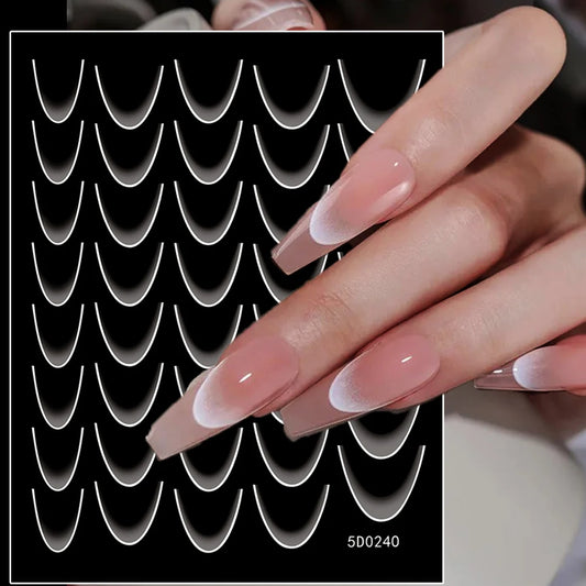 1Pcs White/Pink Gradient French Wave Line Nail Sticker 8*10cm 5D Gradient White French Line Decal DIY Bend Lines adhesive Slider