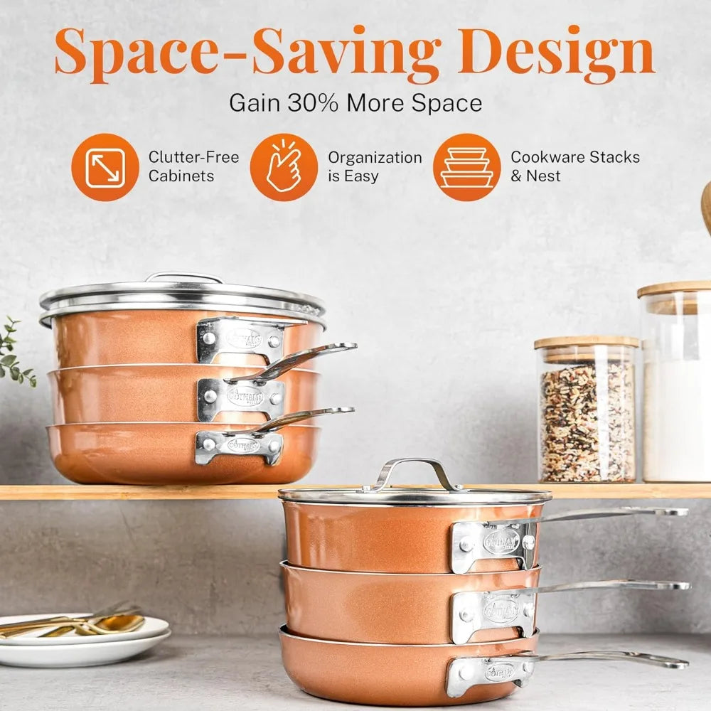 10 Pcs Copper Pots And Pans Set