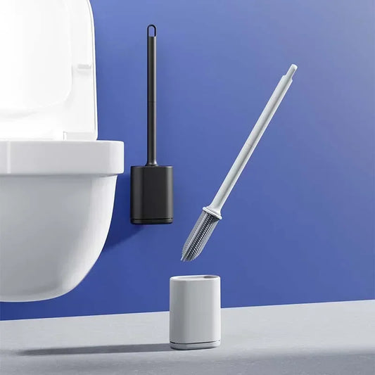 Light luxury Silicone Toilet Brush with Long Handle Flexible Cleane MINI Bathroom Brush Quick Drying Holder Bathroom Accessories