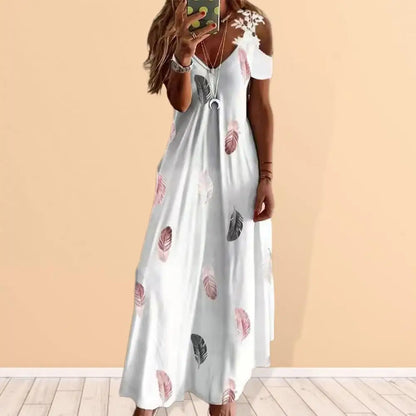 Feather Printed A-Line Maxi Dress