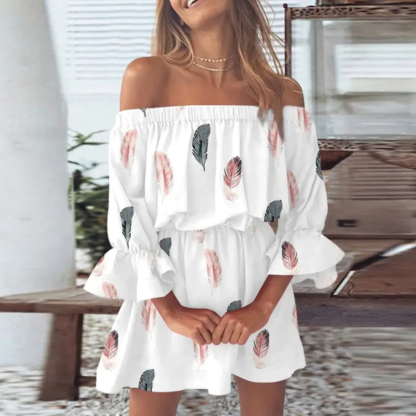 Boho Off-Shoulder Floral Mini Dress