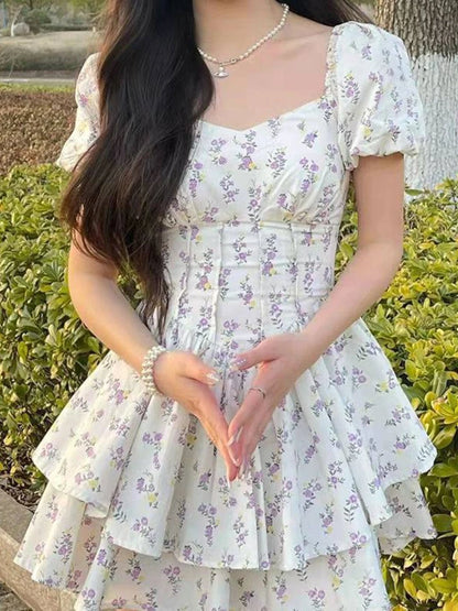 Floral Sweet Puff Sleeve Dress
