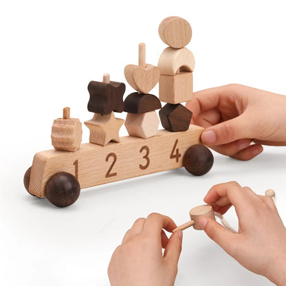 Wooden Building Blocks Interactive Toy Car for Kids Threading Montessori Toys Early Educational Game Toys Gift For Children Play
