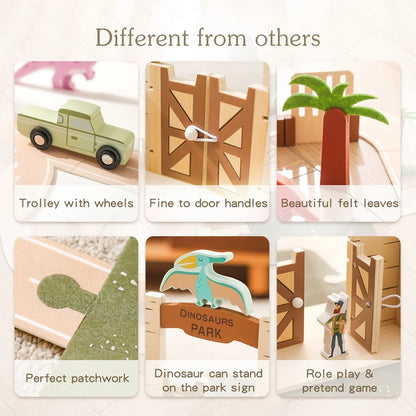 Wooden Block Dinosaur Scene Toys Montessori Children Play Toys Baby Shape Pairs Multiple And Functional Toy Baby Decoration Gift