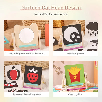 Montessori Baby Visual Stimulation Wooden Mirror Toys Black and White Flash Cards High Contrast Visual Stimulation Learning Toys