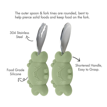 Bebe Feeding Spoon Fork Set Silicone Handle Cutlery Crab Lion Stainless Steel Utensils Baby Items With Free Shipping