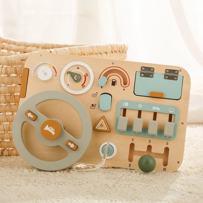 Montessori Toys Baby Wooden Car Steering Wheel  Activity Busy Board Baby Wooden Busy Board Early Education Learning Sensory Toys