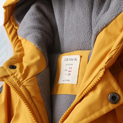 IYEAL Children's Coat Cartoon Dinosaurs Kids Clothes Cotton Padded Warm Velvet Windproof Hooded Jacket Boys Thickened Outwear