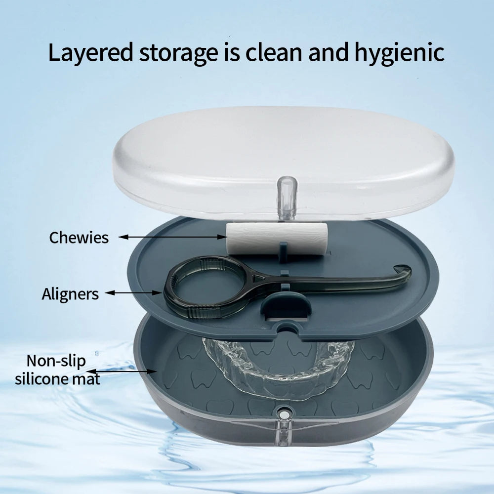 2 Layers Retainer Box Orthodontic Braces Storage Box With Mirror Aligner Remover Chewies Denture Cleaning Case Oral Hygiene Tool