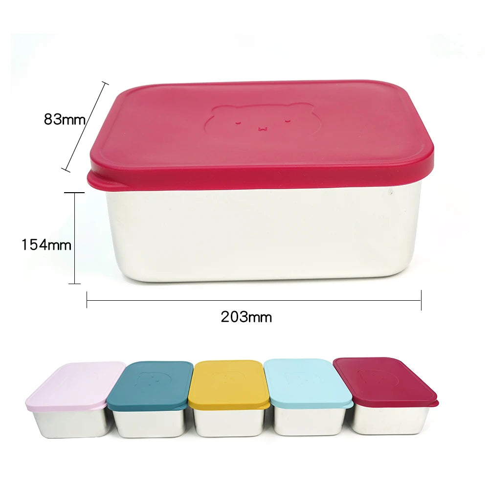 1800ML Storage Box Portable Storage Container Food Grade Stainless steel Box with Silicone Lid
