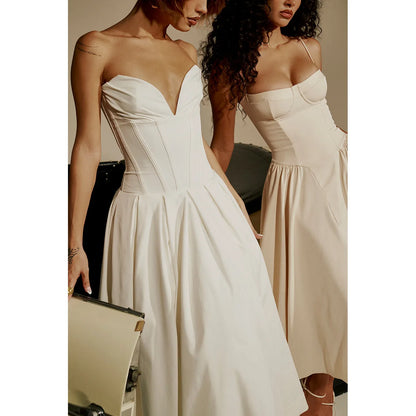 Elegant Strapless Midi Party Dress