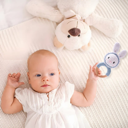Wooden Baby Rattle Toys Wooden Teether Music Ring Crochet Rabbit Music Rattles Soother Bracelet for Toddler Baby Teething Gifts