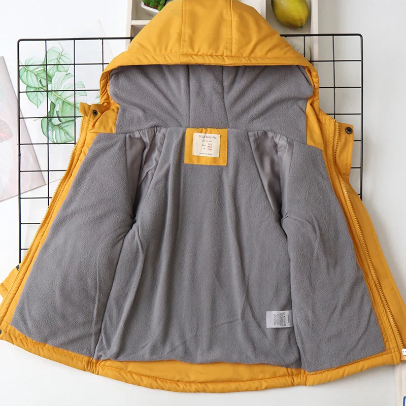 IYEAL Children's Coat Cartoon Dinosaurs Kids Clothes Cotton Padded Warm Velvet Windproof Hooded Jacket Boys Thickened Outwear