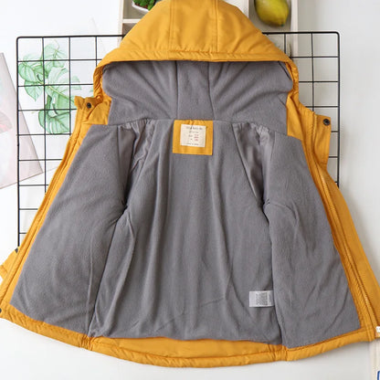 IYEAL Children's Coat Cartoon Dinosaurs Kids Clothes Cotton Padded Warm Velvet Windproof Hooded Jacket Boys Thickened Outwear