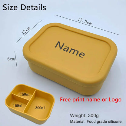 Personalized Name Bento Lunch Box Silicone 3-compartment Lunch Box Baby Food Container Leakproof Portable Picnic Lunch Box