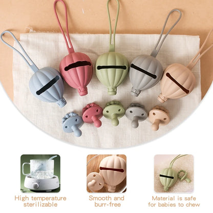 2pc Baby Pacifier Holder BPA Free Food Grade Silicone Infant Portable Soother Container Chain Box Nipple Storage Box Container