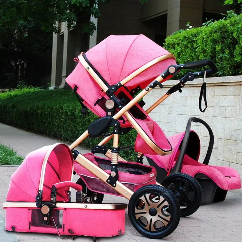 High Landscape Baby Stroller 3 in 1 With Car Seat Pink Stroller Luxury Travel Pram Car seat and Stroller Baby Carrier Pushchair