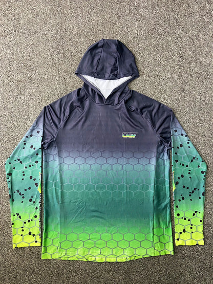 Men's Fishing Hoodie Long Sleeve Jersey UPF 50+ UV Resistant Running Fishing Wear Green Breathable Team Customized Fish Shirt