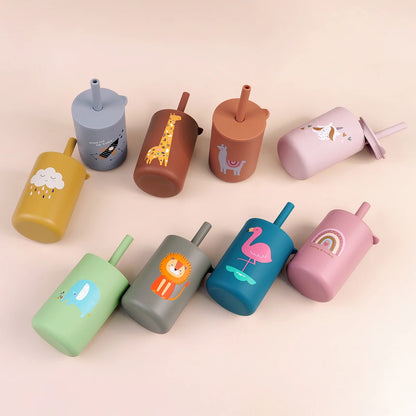 TYRY.HU 1Pc Baby Feeding Straw Cup Baby Cartoon Learning Feeding Cup Food Grade Silicone Toddler Water Bottle Tableware BPA Free
